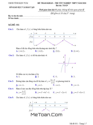 Bộ đề tham khảo thi tốt nghiệp THPT năm 2020 môn Toán sở GD&ĐT Kon Tum