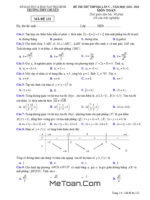Đề thi thử THPT Quốc gia 2019 môn Toán trường THPT chuyên Thái Bình lần 5