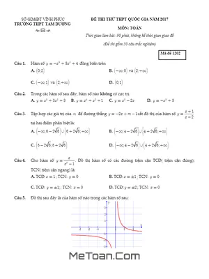 Đề thi thử THPT Quốc gia 2017 môn Toán trường THPT Tam Dương - Vĩnh Phúc có đáp án