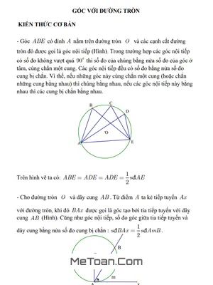 Ôn Thi Vào 10 Môn Toán: Chuyên Đề Góc Với Đường Tròn
