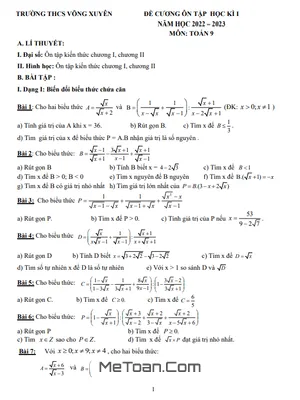 Đề Cương Ôn Tập Học Kì 1 Toán 9 Năm 2022 - 2023 Trường THCS Võng Xuyên - Hà Nội