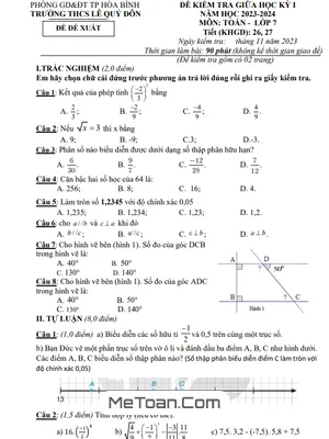 Đề Thi Giữa Kỳ 1 Toán 7 Năm 2023 - 2024 Trường THCS Lê Quý Đôn - Hòa Bình