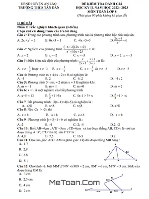 Đề Thi Cuối Kỳ 2 Toán 8 Năm 2022 - 2023 Trường THCS Tân Dân - Hải Phòng