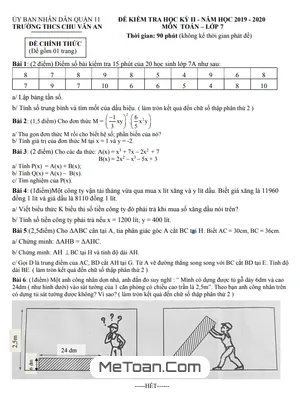 Đề thi HK2 Toán lớp 7 năm 2019 - 2020 trường THCS Chu Văn An - TP HCM