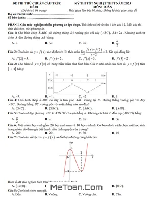 12 Đề Thi Thử Bám Sát Cấu Trúc Đề Tham Khảo TN THPT 2025 Môn Toán