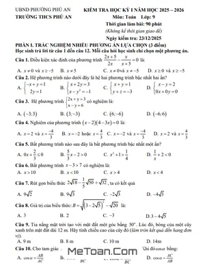 Đề Thi Toán Lớp 9 Học Kỳ 1 Năm 2025 - 2026 THCS Phú An, TP.HCM Có Lời Giải