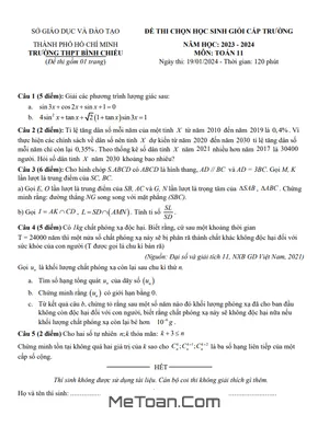 Đề Học Sinh Giỏi Toán 11 Năm 2023 - 2024 Trường THPT Bình Chiểu - TP HCM