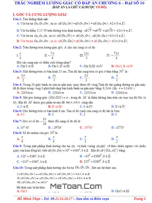 315 Bài Tập Trắc Nghiệm Công Thức Lượng Giác Có Đáp Án - Hồ Minh Nhựt
