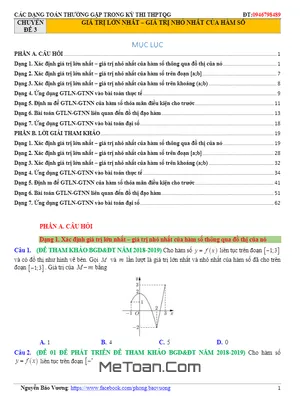 Các dạng toán GTLN - GTNN của hàm số thường gặp trong kỳ thi THPTQG