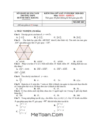 Đề thi giữa HK1 Toán 11 năm 2020 – 2021 trường THPT Huỳnh Thúc Kháng – Quảng Nam