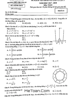 Đề Kiểm Tra Khảo Sát Toán 12 Năm 2017 - 2018 Trường Chu Văn An - Hà Nội Lần 3