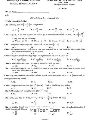 Đề thi học kì 1 Toán 11 năm 2022 – 2023 trường THPT Nhân Chính – Hà Nội