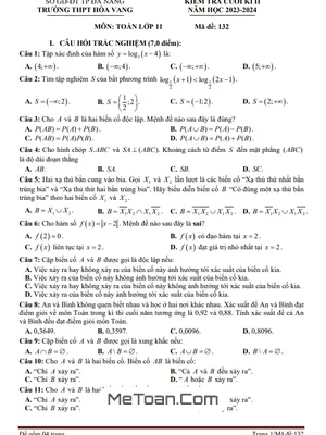 Đề thi cuối kì 2 Toán 11 năm 2023 - 2024 trường THPT Hòa Vang - Đà Nẵng