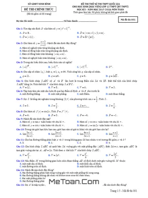 Đề thi thử THPT Quốc gia 2018 môn Toán sở GD&ĐT Ninh Bình (có đáp án)