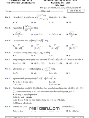 Đề Thi Thử THPT Quốc Gia 2017 Môn Toán Trường THPT Chuyên KHTN - Hà Nội Lần 5