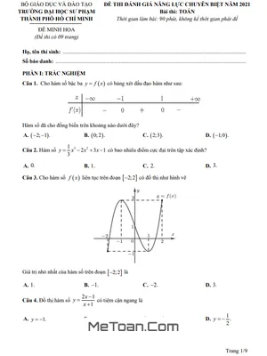 Đề minh họa đánh giá năng lực năm 2021 môn Toán trường ĐHSP – TP HCM