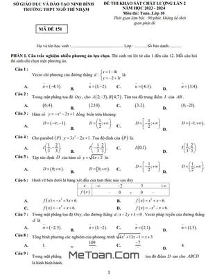 Đề khảo sát Toán 10 lần 2 năm 2023 - 2024 trường THPT Ngô Thì Nhậm - Ninh Bình