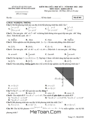 Đề kiểm tra GK1 Toán 10 năm 2022 - 2023 trường THPT Võ Nguyên Giáp - Quảng Nam