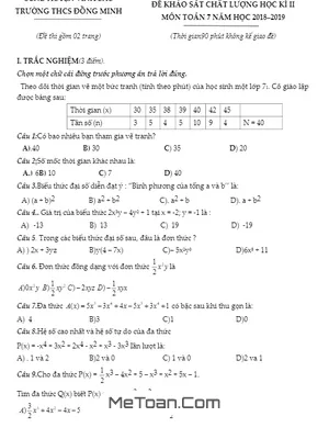 Đề khảo sát kì 2 Toán 7 năm 2018 - 2019 trường THCS Đồng Minh - Hải Phòng