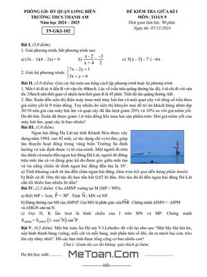 Đề Thi Giữa Kỳ 1 Toán 9 Trường THCS Thanh Am Năm Học 2024-2025 Có Đáp Án Chi Tiết