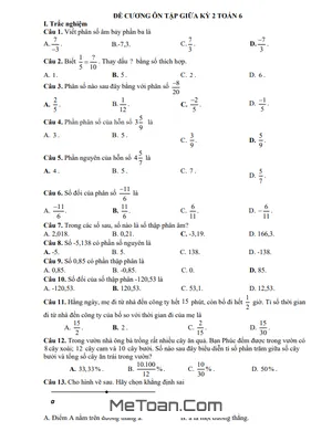 Đề cương giữa kì 2 Toán 6 năm 2025 – 2026 trường THCS Thanh An – Quảng Trị