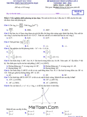 Đề khảo sát lần 3 Toán 11 năm 2023 - 2024 trường THPT Nguyễn Đăng Đạo - Bắc Ninh