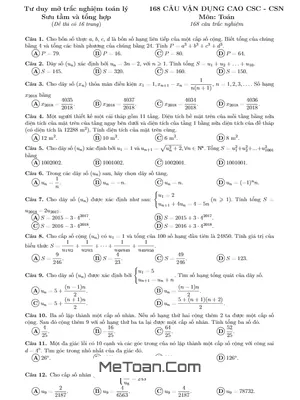 168 Câu Vận Dụng Cao Dãy Số, Cấp Số Cộng Và Cấp Số Nhân Ôn Thi THPT Môn Toán