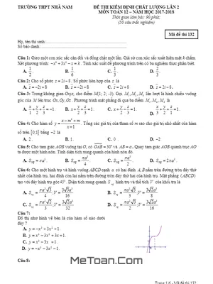 Đề kiểm định chất lượng Toán 12 năm 2017 - 2018 trường Nhã Nam - Bắc Giang lần 2 mã đề 132