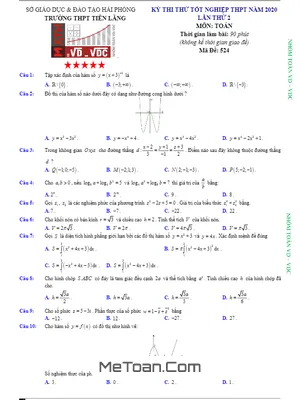 Đề thi thử THPT Quốc gia 2020 môn Toán lần 2 trường THPT Tiên Lãng - Hải Phòng