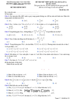 Đề thi thử Toán THPTQG 2019 lần 1 trường THPT TH Cao Nguyên - Đắk Lắk