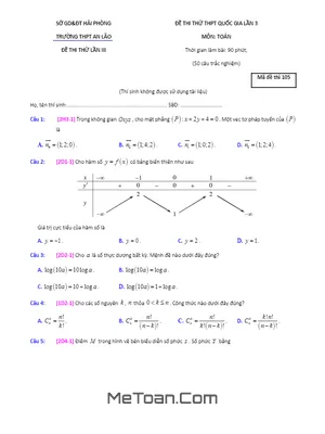 Đề thi thử Toán THPTQG 2018 trường THPT An Lão - Hải Phòng lần 3 (có đáp án)