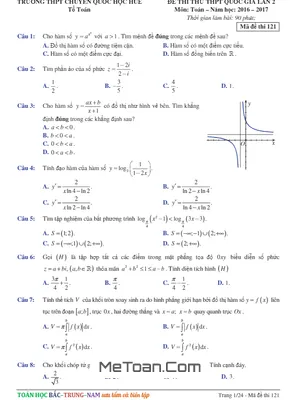 Đề Thi Thử THPT Quốc Gia 2017 Môn Toán Trường THPT Chuyên Quốc Học Huế Lần 2