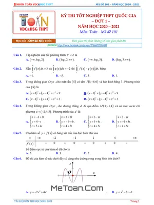 Đáp án và Lời Giải Chi Tiết Đề Thi Chính Thức Tốt Nghiệp THPT 2021 Môn Toán