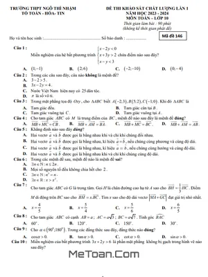Đề khảo sát lần 1 Toán 10 năm 2023 – 2024 trường THPT Ngô Thì Nhậm – Ninh Bình