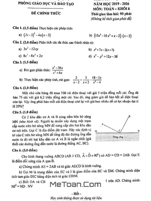 Đề kiểm tra học kỳ 1 Toán 8 năm 2019 - 2020 phòng GD&ĐT Quận 3 - TP HCM