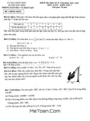 Đề thi HK2 Toán 7 năm 2018 - 2019 phòng GD&ĐT Hóc Môn - TP HCM