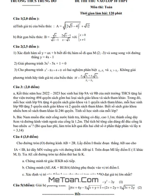 Đề thi thử Toán vào lớp 10 năm 2023 – 2024 trường THCS Trung Đô – Nghệ An