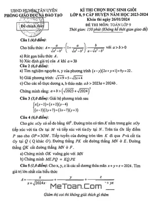 Đề thi HSG Toán 9 cấp huyện năm 2023 - 2024 phòng GD&ĐT Tân Uyên - Lai Châu