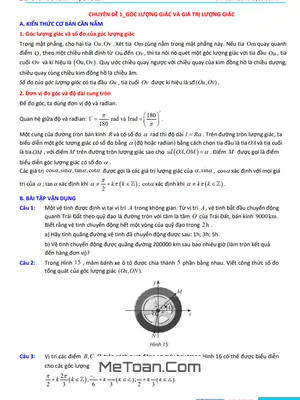 Chuyên Đề Toán Thực Tế Hàm Số Lượng Giác và Phương Trình Lượng Giác Lớp 11