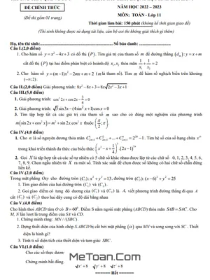 Đề KSCL học sinh giỏi Toán 11 lần 1 năm 2022 – 2023 trường THPT Quế Võ 1 – Bắc Ninh
