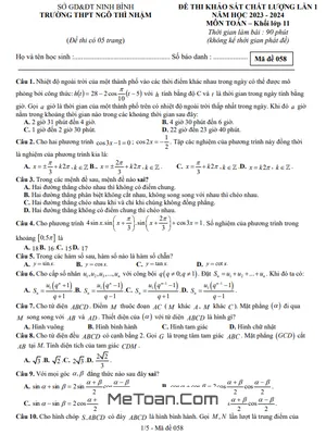 Đề khảo sát lần 1 Toán 11 năm 2023 - 2024 trường THPT Ngô Thì Nhậm - Ninh Bình