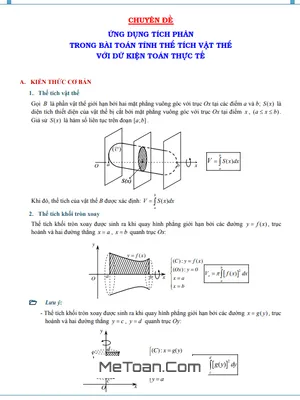 ỨNG DỤNG TÍCH PHÂN VÀO BÀI TOÁN TÍNH THỂ TÍCH VẬT THỂ TRONG HÌNH HỌC KHÔNG GIAN