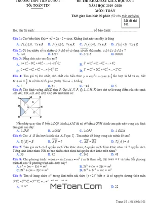 Đề khảo sát giữa kỳ 1 Toán 11 năm 2019 - 2020 trường Tiên Du 1 - Bắc Ninh