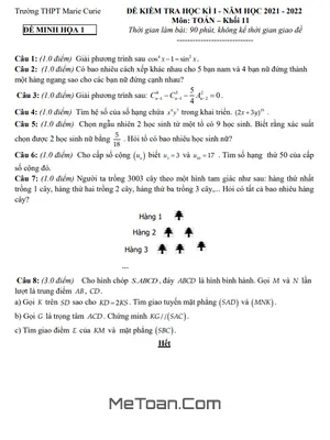 Đề minh họa học kì 1 Toán 11 năm 2021 - 2022 trường THPT Marie Curie - TP HCM