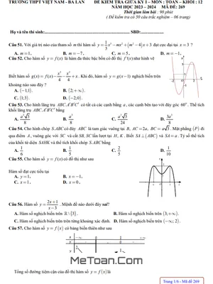 Đề thi giữa kì 1 Toán 12 năm 2023 - 2024 trường THPT Việt Nam - Ba Lan - Hà Nội