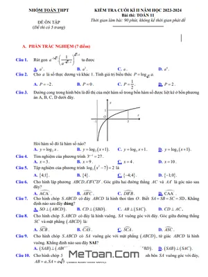 18 Đề Ôn Tập Kiểm Tra Cuối Kì 2 Toán 11 Năm 2023 - 2024 (70% TN + 30% TL)