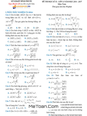 Đề thi HK2 Toán 11 năm học 2016 - 2017 sở GD&ĐT Bình Phước