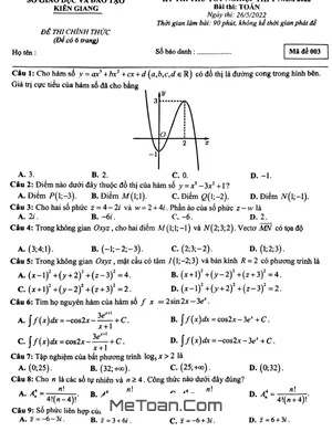 Đề thi thử tốt nghiệp THPT 2022 môn Toán - Sở GD&ĐT Kiên Giang (Mã đề 003)