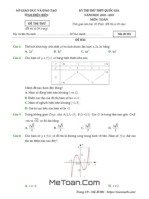 Đề thi thử THPT Quốc gia 2019 môn Toán sở GD&ĐT Điện Biên