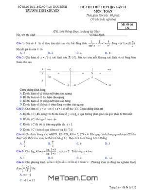 Đề thi thử Toán THPT Quốc gia 2018 lần 2 trường THPT chuyên Thái Bình - Có đáp án